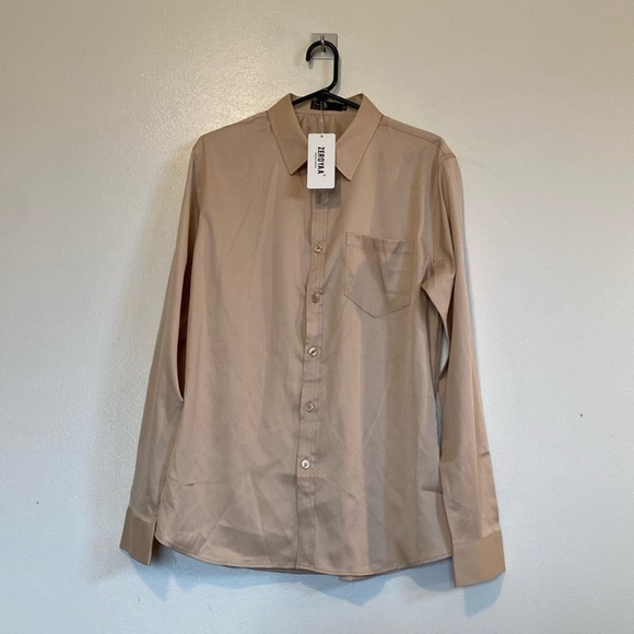 Zeroya A Full Button Down Camel Colored Collard Dress Shirt Nwt M